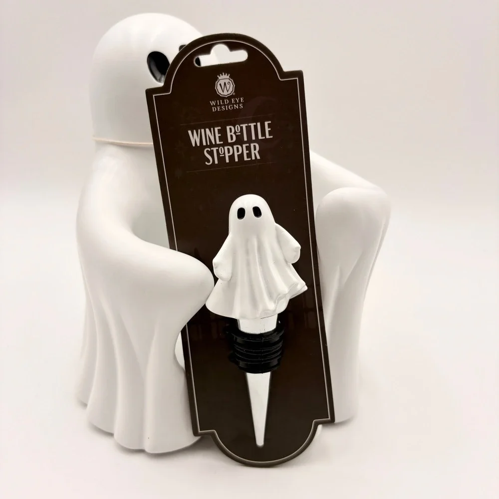Wild Eye Designs Ghost Wine Bottle Holder and Stopper Set Halloween White Matte